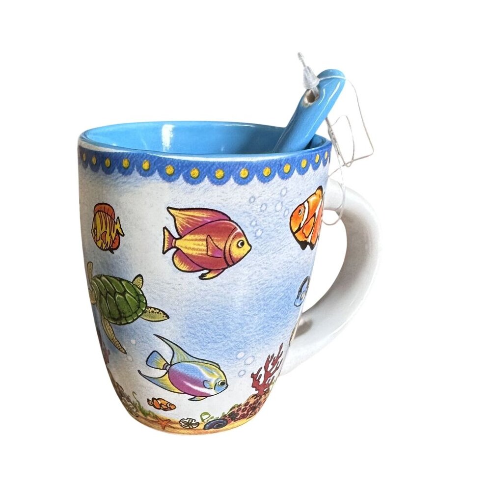 Handcrafted Caribbean Island Turquoise Miniature Tea or Expresso Cup & Spoon